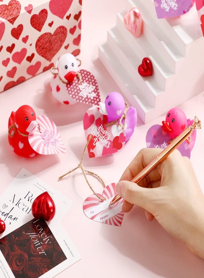 جيريفي مجموعة جيريفي من 48 قطعة من البط المطاطي بحجم 2 بوصة لعيد الحب مع بطاقات هدايا، بط مطاطي صغير على شكل قلب، ألعاب حمام، هدية عيد الحب للأطفال، هدايا صفية، جوائز للتبادل (ملونة) - Image 5